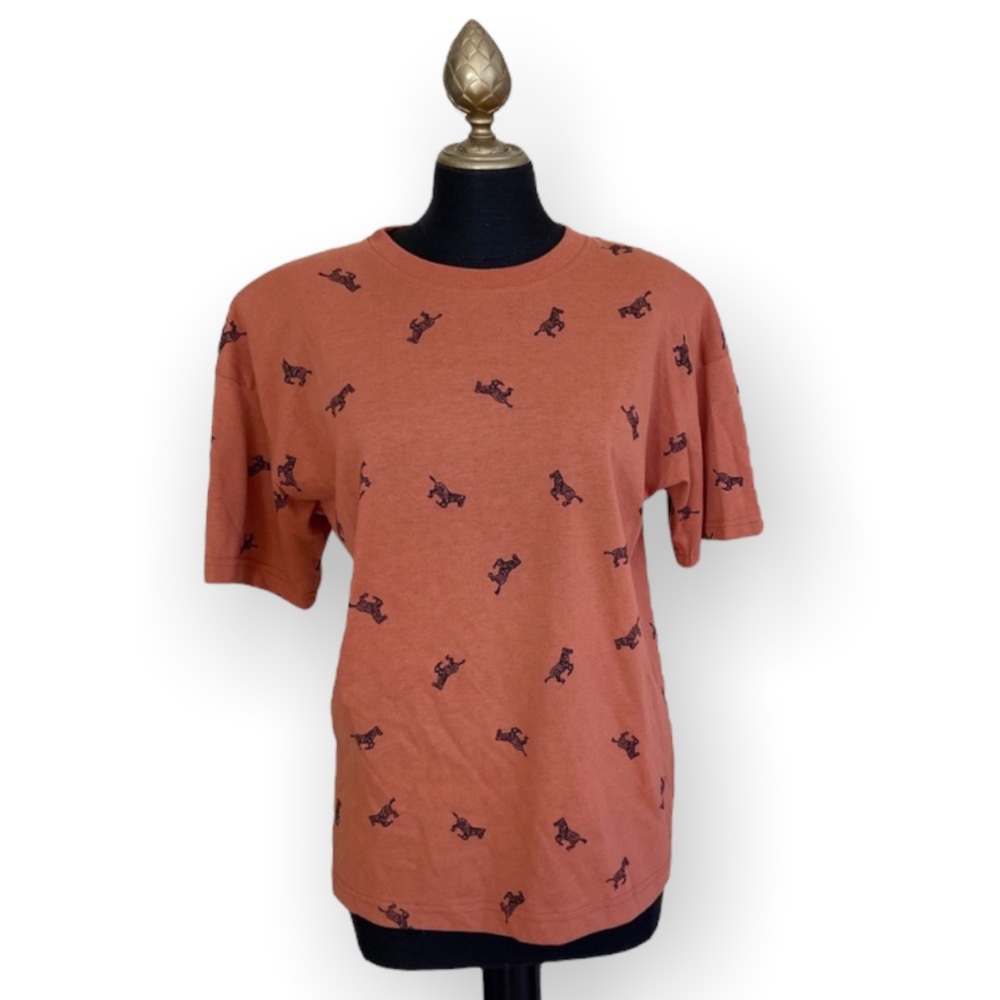 Bait Vintage Top Zebra Print Short Sleeve Tee Shirt Orange Size Small